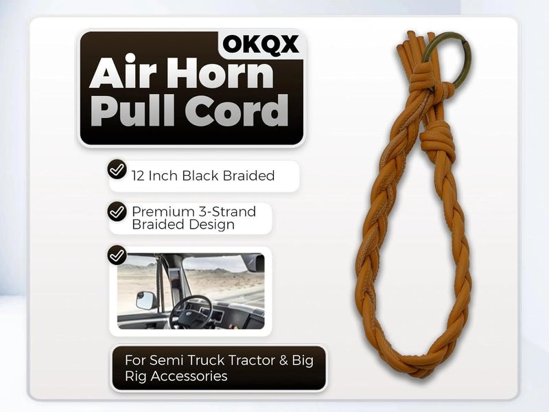 OKQX 12 Inch Brown Braided Air Horn Pull Cord Replacement - Heavy Duty Synthetic Leather Lanyard for Semi Truck, Tractor & Big Rig Accessories - Image 2